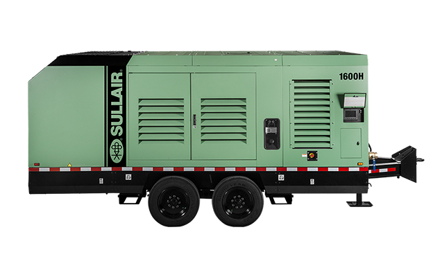 Sullair 1600H portable rental air compressor on a trailer